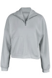 Light Gray Casual Solid Patchwork Zipper Collar Tops