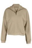 Light Gray Casual Solid Patchwork Zipper Collar Tops