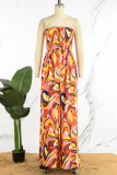 Multicolor Elegant Print Patchwork Strapless Straight Jumpsuits