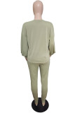 Cream White Casual Solid Basic O Neck Long Sleeve Two Pieces