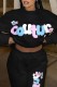 Black Casual Letter Basic O Neck Long Sleeve Two Pieces