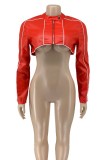 Red Casual Solid Patchwork Zipper Collar Outerwear