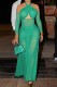Green Sexy Solid See-through Backless Halter Long Sleeve Four Piece Set