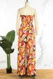 Multicolor Elegant Print Patchwork Strapless Straight Jumpsuits