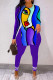 Blue Casual Print Slit O Neck Long Sleeve Two Pieces