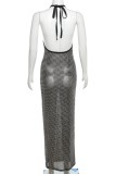 Black Sexy Patchwork Bandage Backless Halter Long Dress Dresses