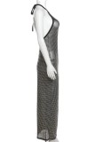 Black Sexy Patchwork Bandage Backless Halter Long Dress Dresses