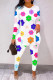 White Casual Print Patchwork Slit O Neck Long Sleeve Two Pieces