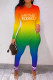 Orange Yellow Casual Print Patchwork Slit O Neck Long Sleeve Two Pieces