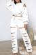 White Casual Solid Hollowed Out O Neck Long Sleeve Two Pieces