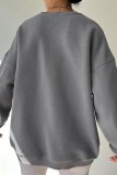 Silver Gray Casual Solid Embroidered O Neck Tops