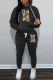 Black Casual Print Patchwork Hooded Collar Long Sleeve Two Pieces