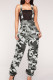 Black Casual Camouflage Print Bandage Patchwork Buttons Regular High Waist Full Print Bottoms