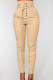 Khaki Casual Solid Patchwork Buttons With Belt Regular High Waist Pencil Solid Color Bottoms