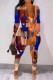 Brown Casual Print Patchwork Slit O Neck Long Sleeve Two Pieces