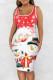 Pale Red Casual Print Basic U Neck Vest Dress Dresses