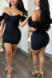 Black Casual Sweet Daily Elegant Patchwork Solid Color Dresses