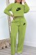 Green Casual Print Letter O Neck Long Sleeve Two Pieces