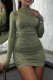 Green Casual Solid Fold Half A Turtleneck Long Sleeve Dresses
