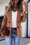 Dark Brown Casual Solid Cardigan Turn-back Collar Outerwear