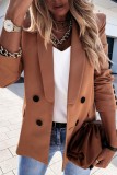 Dark Brown Casual Solid Cardigan Turn-back Collar Outerwear