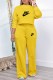 Yellow Casual Print Letter O Neck Long Sleeve Two Pieces
