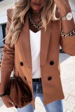 Dark Brown Casual Solid Cardigan Turn-back Collar Outerwear