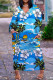 Blue Casual Print Patchwork V Neck Long Sleeve Dresses