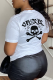 White Casual Print Skull Patchwork O Neck T-Shirts