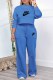Blue Casual Print Letter O Neck Long Sleeve Two Pieces