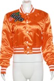 Orange Casual Patchwork Embroidered Outerwear