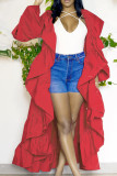 Red Street Celebrities Solid Patchwork Flounce Outerwear
