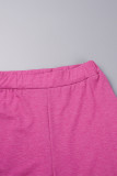 Rose Red Casual Solid Basic O Neck Long Sleeve Two Pieces
