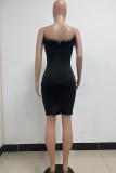 White Sexy Solid Patchwork Backless Strapless Wrapped Skirt Dresses