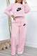 Pink Casual Print Letter O Neck Long Sleeve Two Pieces