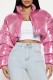 Pink Casual Solid Basic Mandarin Collar Outerwear