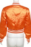 Orange Casual Patchwork Embroidered Outerwear