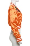 Orange Casual Patchwork Embroidered Outerwear