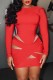 Red Casual Solid Hollowed Out O Neck Long Sleeve Dresses
