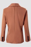 Dark Brown Casual Solid Cardigan Turn-back Collar Outerwear
