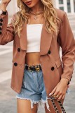 Dark Brown Casual Solid Cardigan Turn-back Collar Outerwear