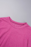 Rose Red Casual Solid Basic O Neck Long Sleeve Two Pieces