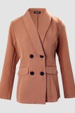Dark Brown Casual Solid Cardigan Turn-back Collar Outerwear