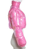 Pink Casual Solid Basic Mandarin Collar Outerwear