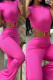 Rose Red Sexy Solid Patchwork Metal Accessories Decoration O Neck Skinny Jumpsuits