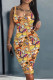 Light Orange Casual Cartoon Print Basic U Neck Vest Dress Dresses