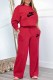 Red Casual Print Letter O Neck Long Sleeve Two Pieces