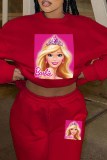 Red Casual Character Print Letter O Neck Long Sleeve Two Pieces