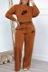 Brown Casual Print Letter O Neck Long Sleeve Two Pieces