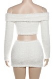 White Casual Solid Backless Off the Shoulder Long Sleeve Two Pieces